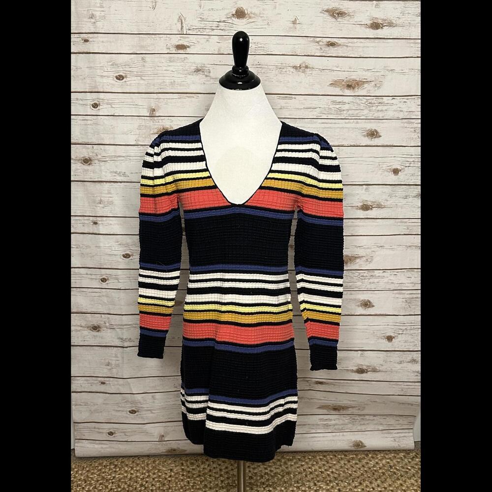 Free People multicolored Gidget sweater striped V-neck minidress Size XS